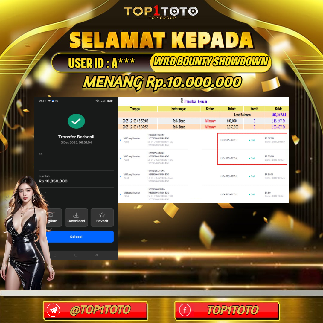 TOP1TOTO JACKPOT SLOT WILD BOUNTY SHOWDOWN Rp.10.000.000 - LUNAS USER ID : A***